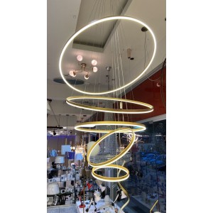 PENDENTE MANHATAN ANEIS 1,20M/1M/80CM/60CM/40CM DOURADO ESC.243W LED 3500K BIVOLT 4M DE CABOS