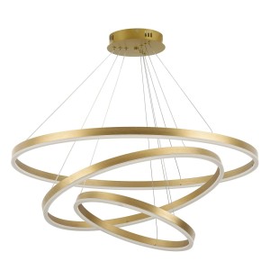 PENDENTE MANHATAN 3 ANEIS 80/60/40CM DOURADO ESC.113W LED 3500K BIVOLT 2M DE CABOS